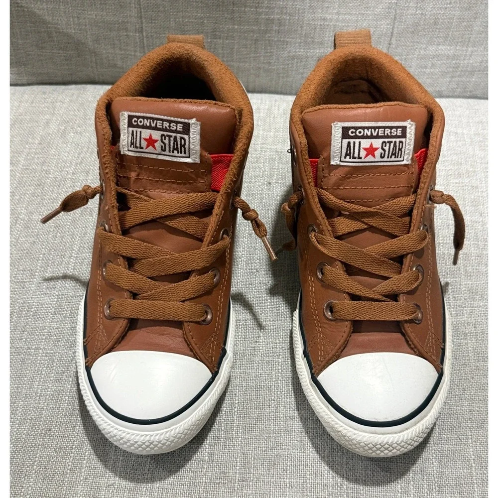 Converse Chuck Taylor All Star Street Mid Brown Leather Sneakers Youth Size 1